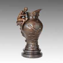 Vase Statue Pretty Fairy Bronze Jardiniere Sculpture TPE-659